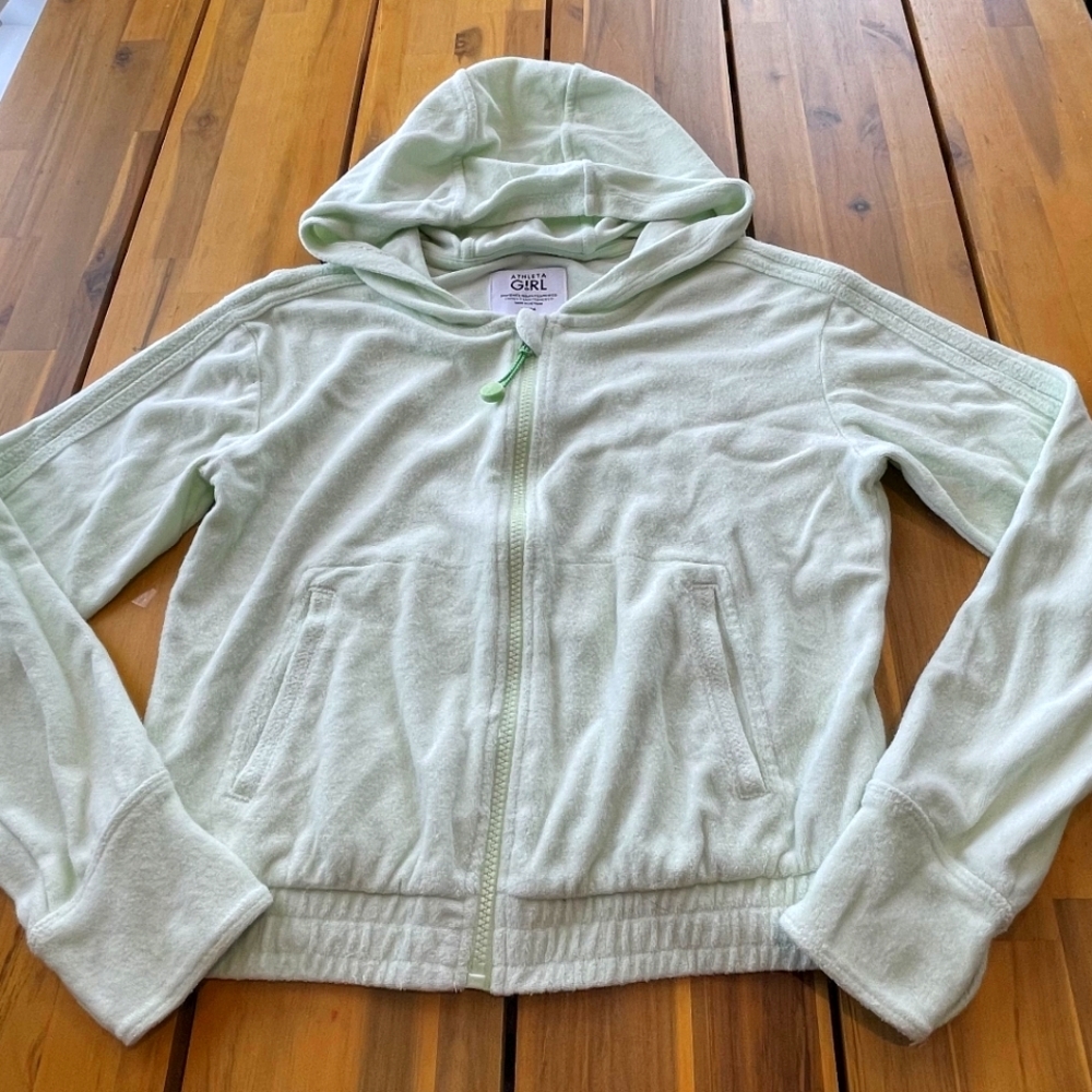 Athleta Girl Light Green Terry Cloth Full Zip Hooded Jacket‎ Size XL 14